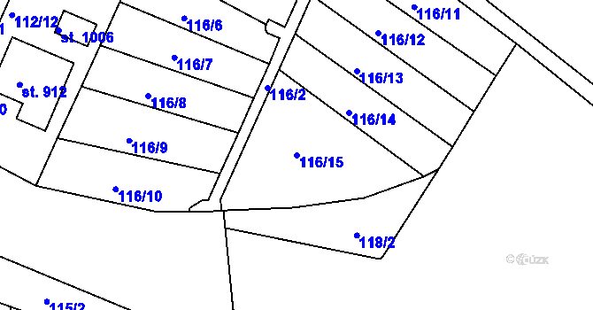 Parcela st. 116/15 v KÚ Horní Lomany, Katastrální mapa