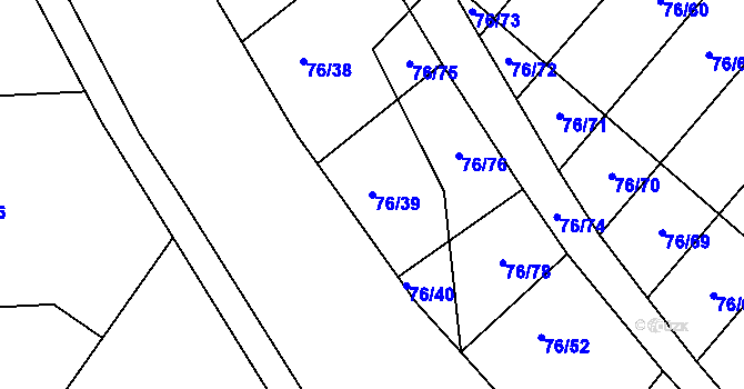 Parcela st. 76/39 v KÚ Horní Lomany, Katastrální mapa