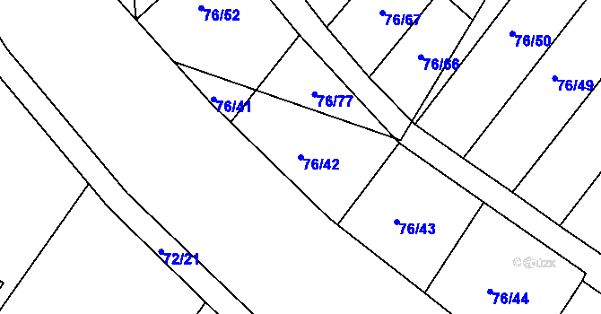 Parcela st. 76/42 v KÚ Horní Lomany, Katastrální mapa