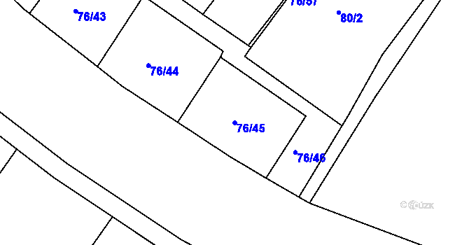 Parcela st. 76/45 v KÚ Horní Lomany, Katastrální mapa