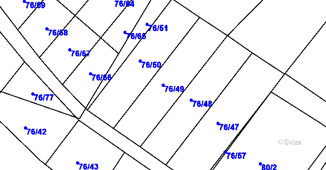 Parcela st. 76/49 v KÚ Horní Lomany, Katastrální mapa