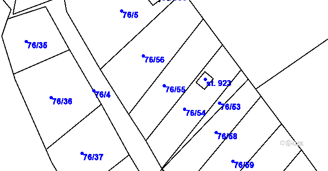 Parcela st. 76/55 v KÚ Horní Lomany, Katastrální mapa