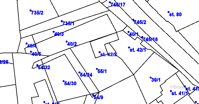Parcela st. 42/2 v KÚ Horní Lomany, Katastrální mapa