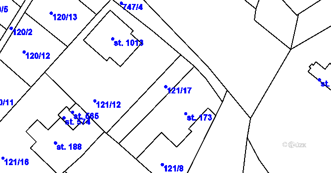 Parcela st. 121/17 v KÚ Horní Lomany, Katastrální mapa