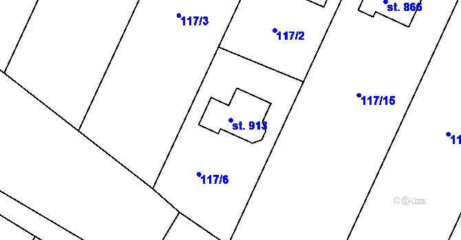 Parcela st. 913 v KÚ Horní Lomany, Katastrální mapa
