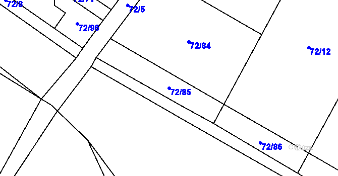 Parcela st. 72/85 v KÚ Horní Lomany, Katastrální mapa
