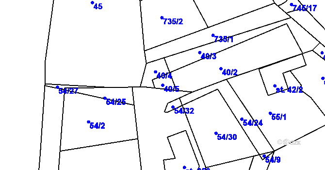 Parcela st. 40/5 v KÚ Horní Lomany, Katastrální mapa
