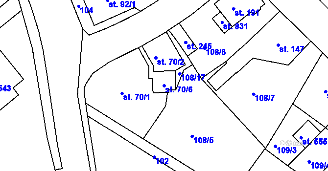 Parcela st. 70/6 v KÚ Horní Lomany, Katastrální mapa