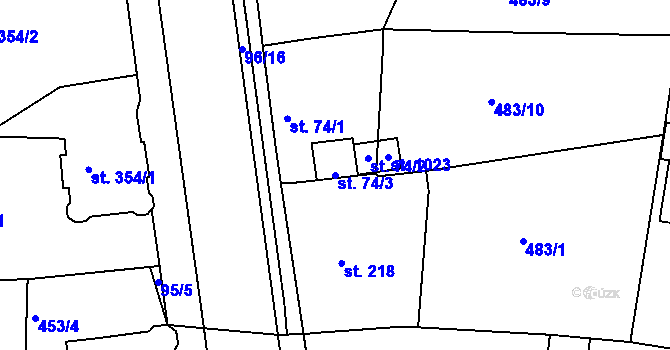 Parcela st. 74/3 v KÚ Horní Lomany, Katastrální mapa