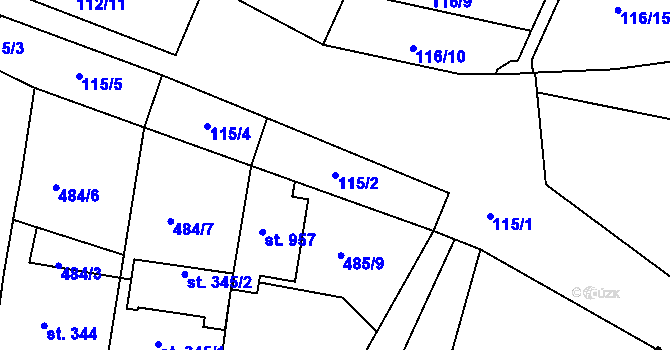 Parcela st. 115/2 v KÚ Horní Lomany, Katastrální mapa