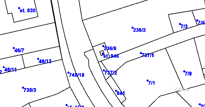 Parcela st. 946 v KÚ Horní Lomany, Katastrální mapa