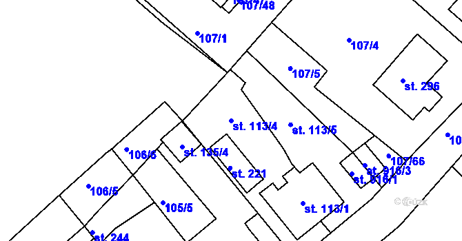 Parcela st. 113/4 v KÚ Horní Lomany, Katastrální mapa