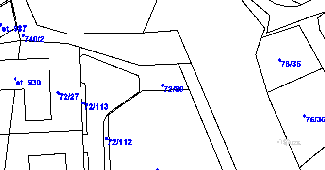Parcela st. 72/89 v KÚ Horní Lomany, Katastrální mapa
