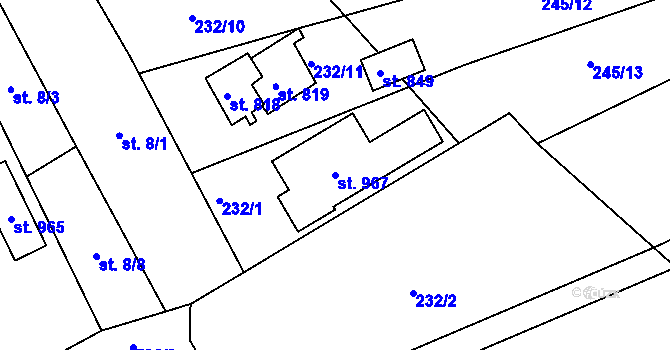 Parcela st. 967 v KÚ Horní Lomany, Katastrální mapa