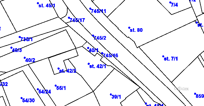 Parcela st. 745/16 v KÚ Horní Lomany, Katastrální mapa