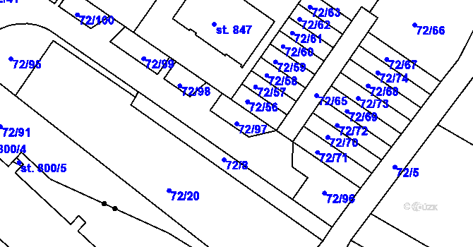 Parcela st. 72/97 v KÚ Horní Lomany, Katastrální mapa