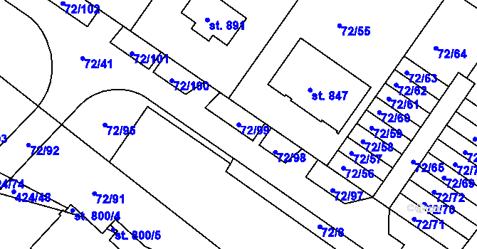 Parcela st. 72/99 v KÚ Horní Lomany, Katastrální mapa