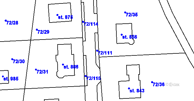 Parcela st. 72/111 v KÚ Horní Lomany, Katastrální mapa