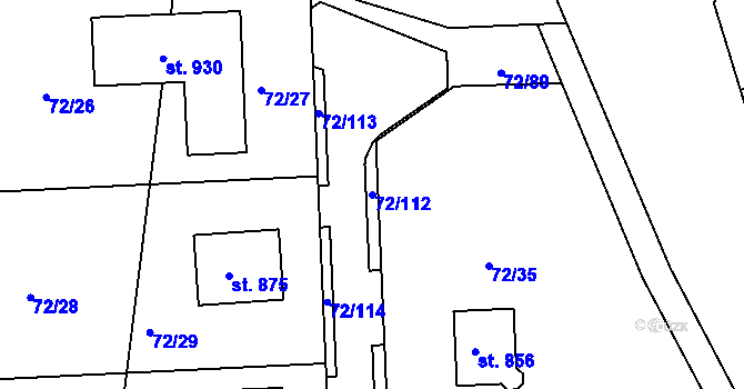 Parcela st. 72/112 v KÚ Horní Lomany, Katastrální mapa