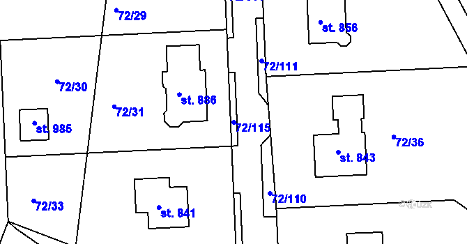 Parcela st. 72/115 v KÚ Horní Lomany, Katastrální mapa