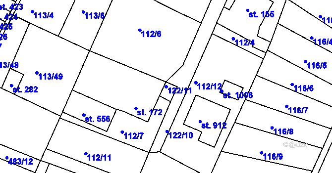 Parcela st. 122/11 v KÚ Horní Lomany, Katastrální mapa