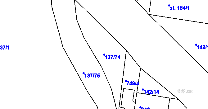 Parcela st. 137/74 v KÚ Horní Lomany, Katastrální mapa