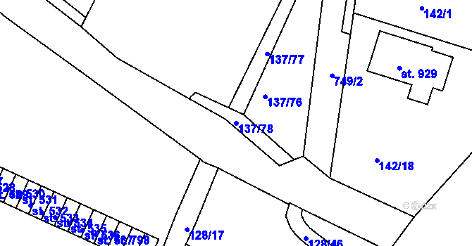 Parcela st. 137/78 v KÚ Horní Lomany, Katastrální mapa