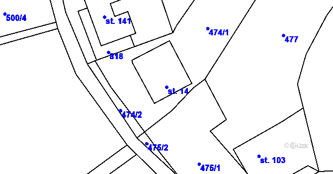 Parcela st. 14 v KÚ Františky, Katastrální mapa