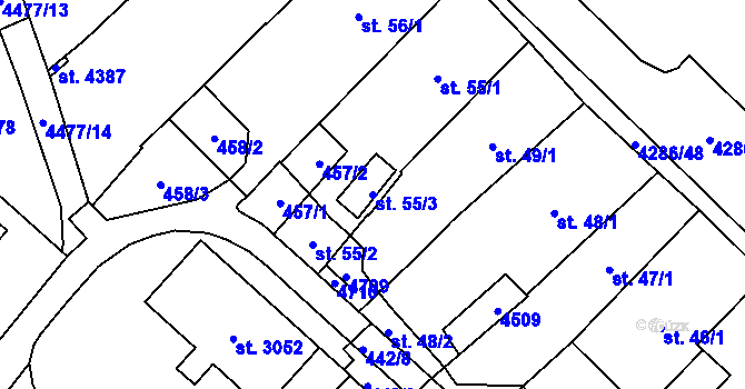 Parcela st. 55/3 v KÚ Frenštát pod Radhoštěm, Katastrální mapa