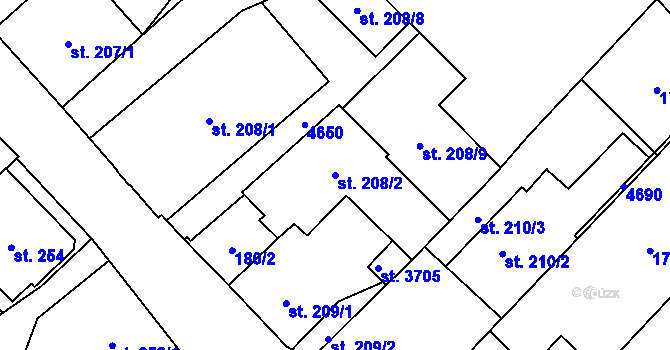 Parcela st. 208/2 v KÚ Frenštát pod Radhoštěm, Katastrální mapa