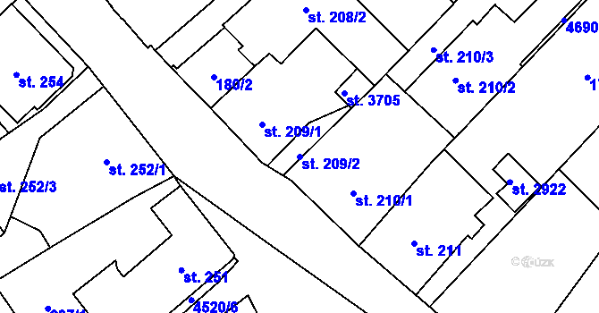 Parcela st. 209/2 v KÚ Frenštát pod Radhoštěm, Katastrální mapa