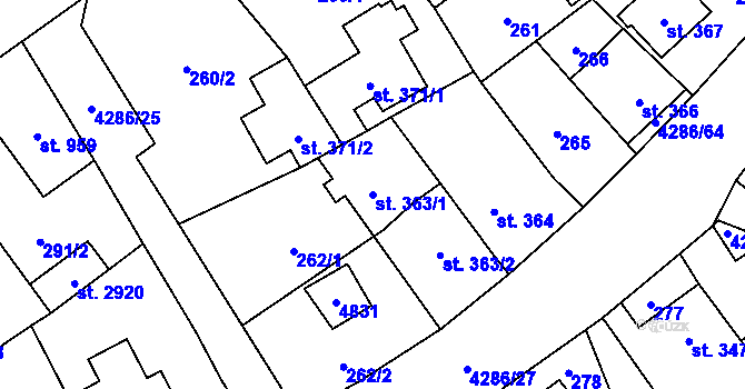 Parcela st. 363/1 v KÚ Frenštát pod Radhoštěm, Katastrální mapa