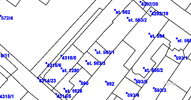 Parcela st. 563/1 v KÚ Frenštát pod Radhoštěm, Katastrální mapa
