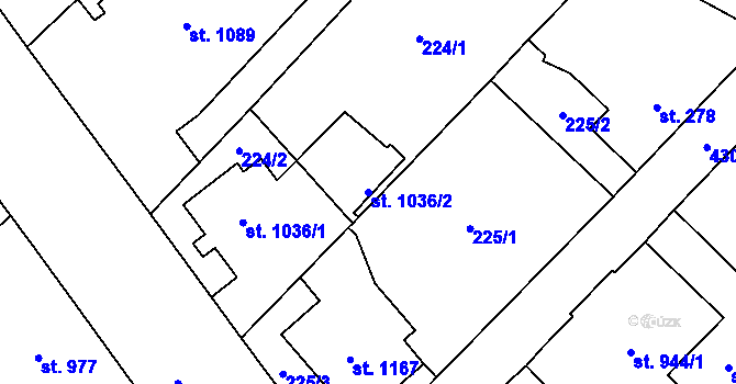 Parcela st. 1036/2 v KÚ Frenštát pod Radhoštěm, Katastrální mapa