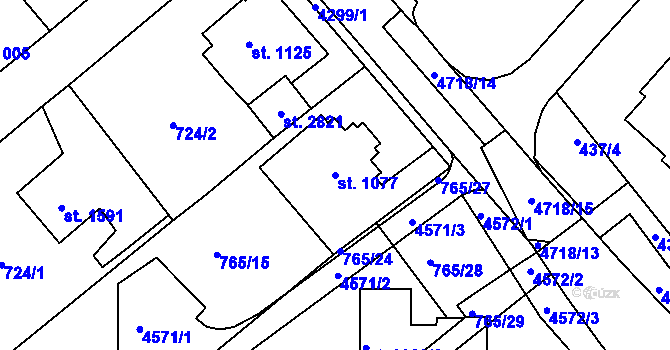 Parcela st. 1077 v KÚ Frenštát pod Radhoštěm, Katastrální mapa