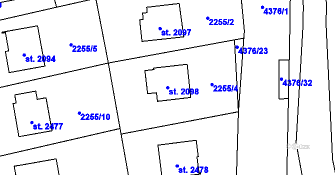 Parcela st. 2098 v KÚ Frenštát pod Radhoštěm, Katastrální mapa