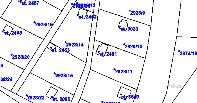 Parcela st. 2451 v KÚ Frenštát pod Radhoštěm, Katastrální mapa