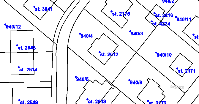 Parcela st. 2612 v KÚ Frenštát pod Radhoštěm, Katastrální mapa