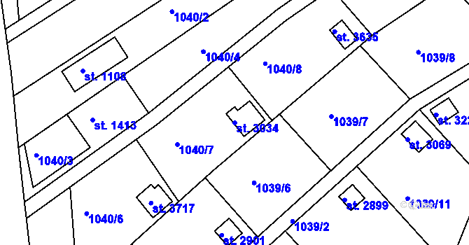 Parcela st. 3034 v KÚ Frenštát pod Radhoštěm, Katastrální mapa