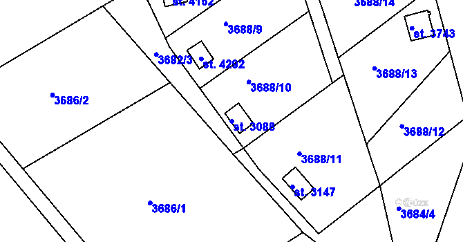 Parcela st. 3088 v KÚ Frenštát pod Radhoštěm, Katastrální mapa