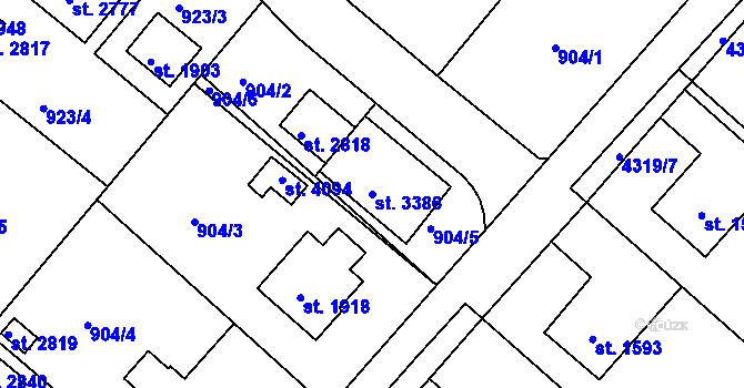 Parcela st. 3386 v KÚ Frenštát pod Radhoštěm, Katastrální mapa