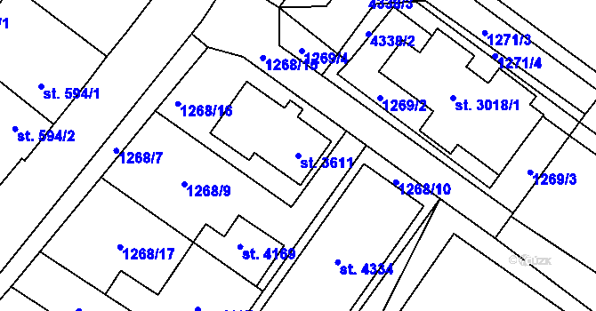Parcela st. 3611 v KÚ Frenštát pod Radhoštěm, Katastrální mapa