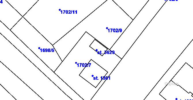 Parcela st. 3629 v KÚ Frenštát pod Radhoštěm, Katastrální mapa
