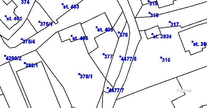 Parcela st. 377 v KÚ Frenštát pod Radhoštěm, Katastrální mapa