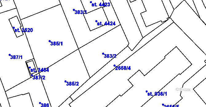 Parcela st. 383/2 v KÚ Frenštát pod Radhoštěm, Katastrální mapa