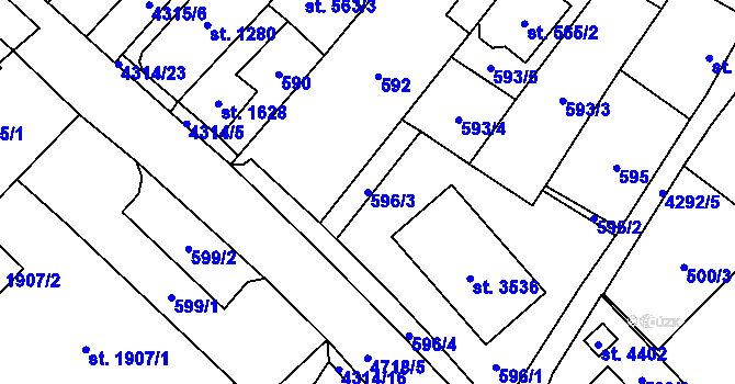 Parcela st. 596/3 v KÚ Frenštát pod Radhoštěm, Katastrální mapa