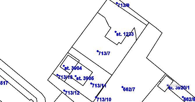 Parcela st. 713/7 v KÚ Frenštát pod Radhoštěm, Katastrální mapa