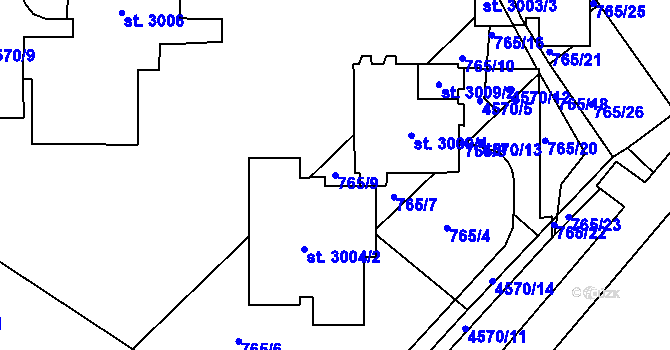 Parcela st. 765/9 v KÚ Frenštát pod Radhoštěm, Katastrální mapa