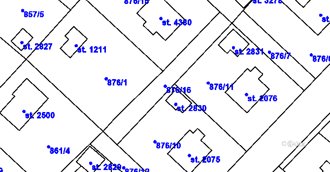 Parcela st. 876/16 v KÚ Frenštát pod Radhoštěm, Katastrální mapa