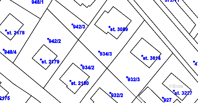 Parcela st. 934/3 v KÚ Frenštát pod Radhoštěm, Katastrální mapa